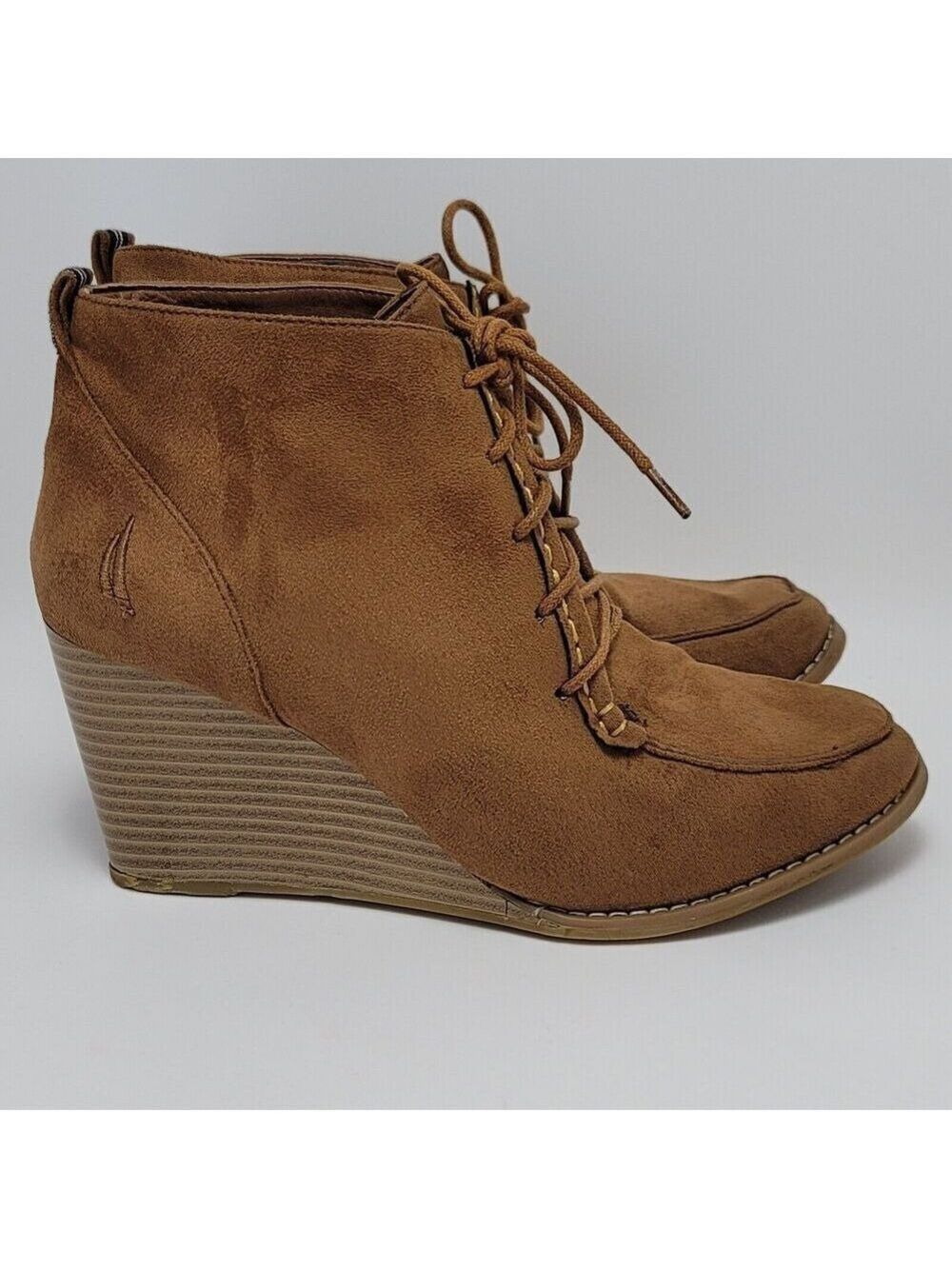 Nautica Martingale Womens Brown Suede Leather Lace Up Wedge Booties Size 10